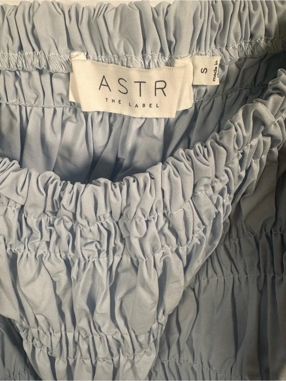 ASTR The Label Light Blue Smocked Puff Sleeve Peplum Top S